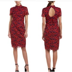 Trina Turk Floral Lace Mock Neck Dress 0